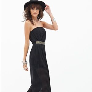 Sheer strapless pant romper with accent